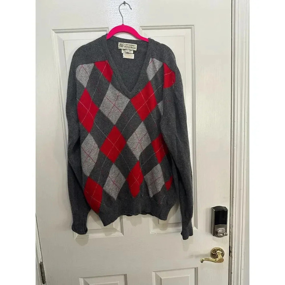 Crombie For Scoth House Gray & Red Checkered Cashmere mens Sweater size 48 - Picture 1 of 4